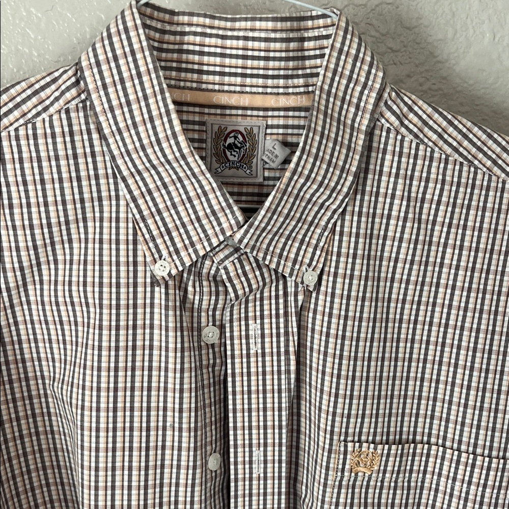 Cinch Men's Tan and White Checkered Shirt